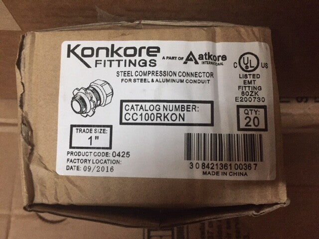 (BOX OF 20) Konkore Fittings CC100RKON (NEW)
