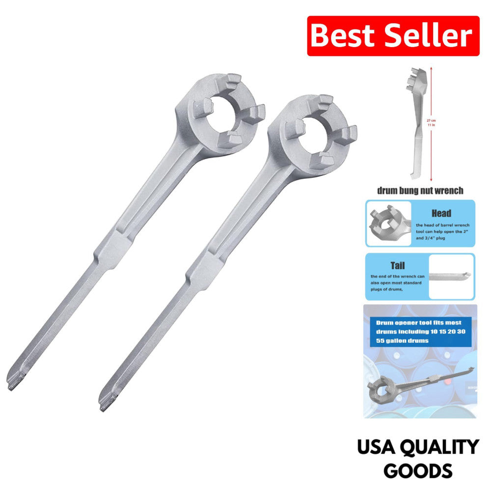 2-Piece Aluminum Drum Wrench for 10-55 Gallon Drums, 2" & 3/4" Bung Cap Opener