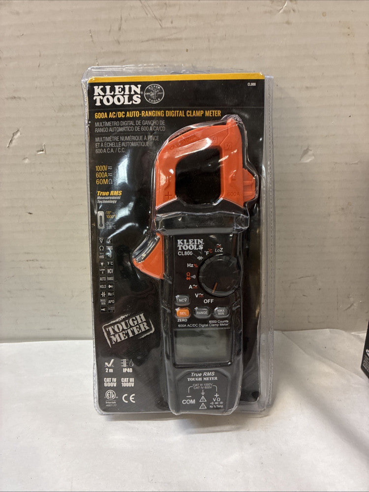 BRAND NEW Klein Tools CL800 600A AC/DC Auto-Ranging RMS Digital Clamp Meter Kit