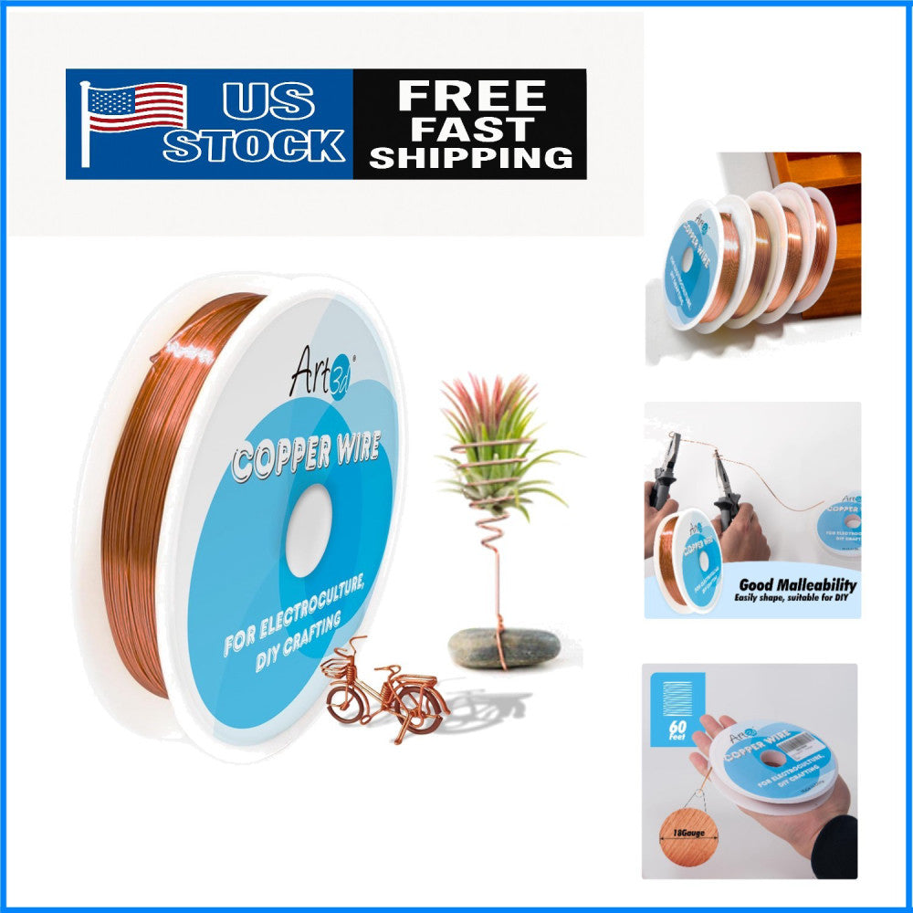Versatile 60 FT 18 Gauge Pure Copper Wire for Beading, Gardening & Art Projects