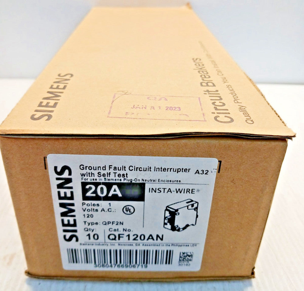 QF120AN Siemens 20A GFCI Ground Fault Plug On Neutral Circuit Breaker Box of 10