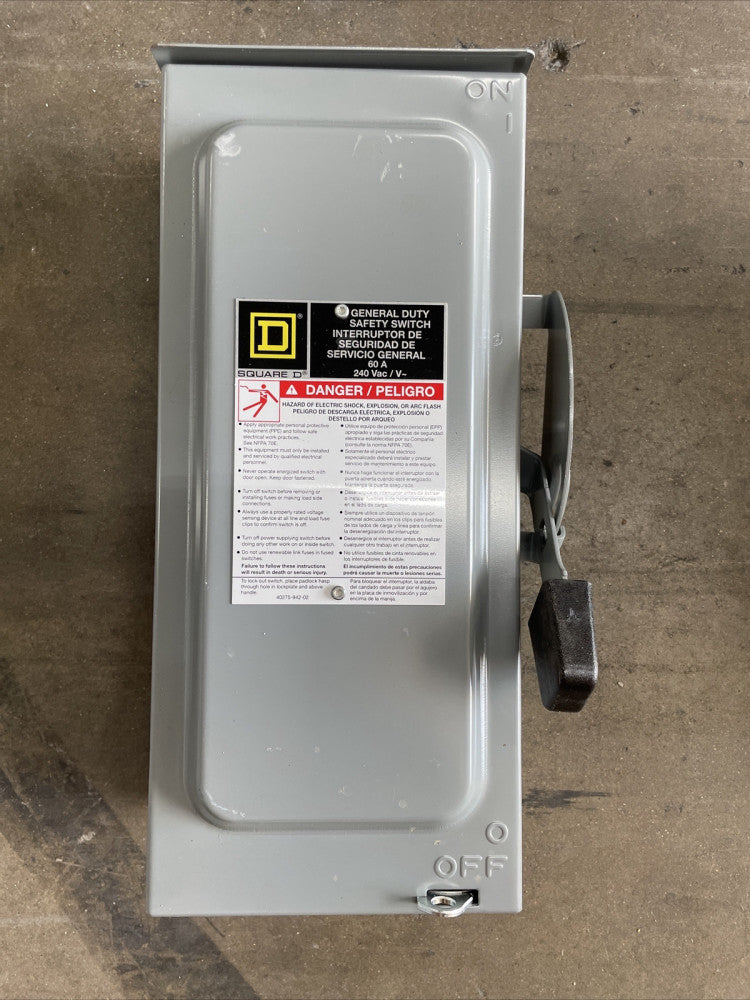 Square D D222NRB General Duty Safety Switch Fusible 60A 2-Pole 15HP 240V NEMA 3R