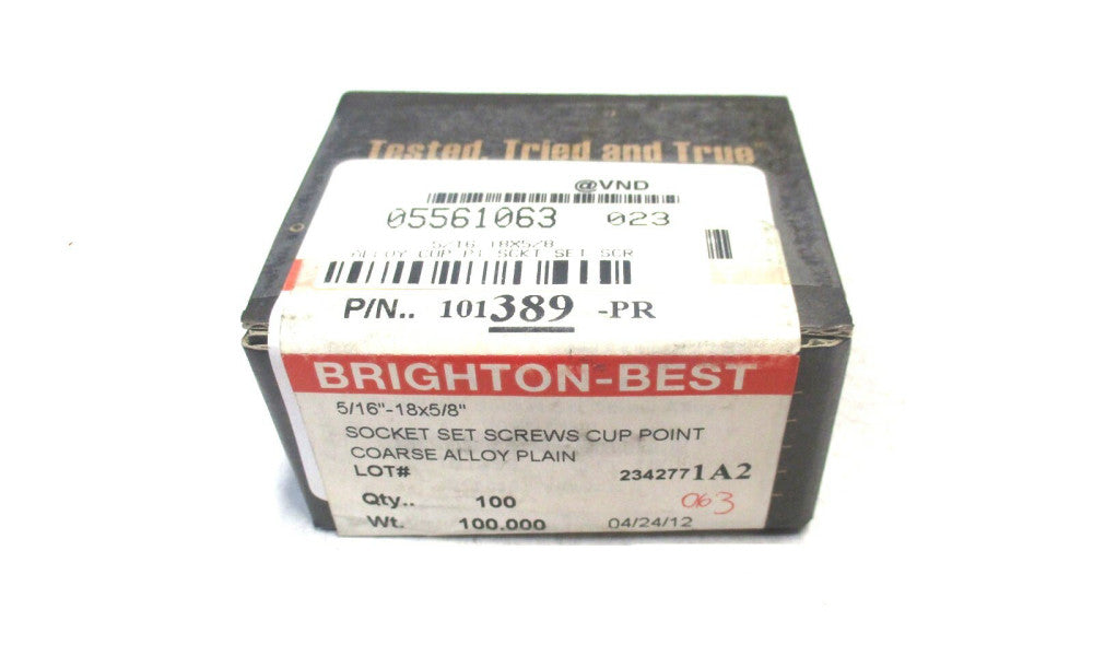 Brighton (101389) 5/16-18 UNC 5/8" OAL 5/32" Hex Cup Point Set Screw - 100 QTY