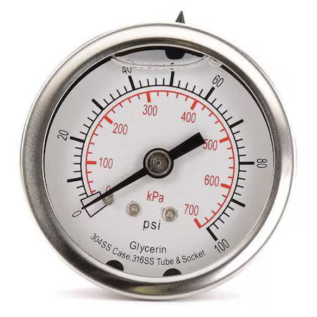 Zoro Select 4Cfp1 Commercial Pressure Gauge, 0 To 100 Psi, 2 In Dial, 1/4 In