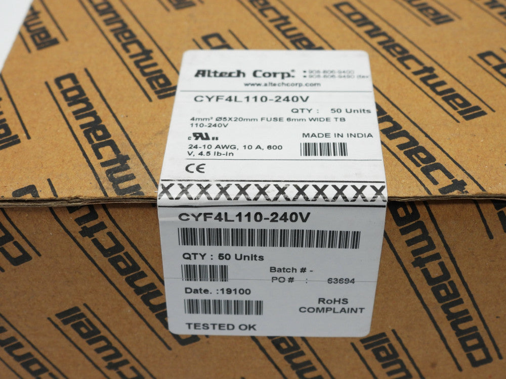 50pcs Altech CYF4L110-240V 4mm DIN Rail Terminal Blocks with LED