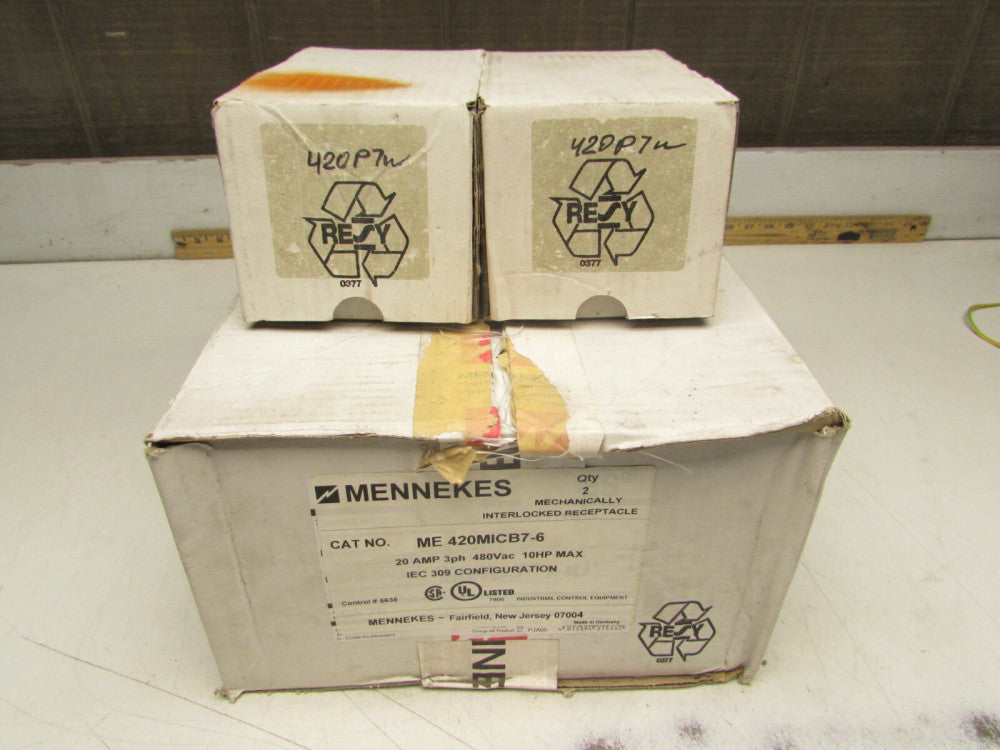 2QTY MENNEKES ME420MICB7-6 PIN&SLEEVE INTERLOCKED RECEPTACLE 20A 3PH 480V 10HP