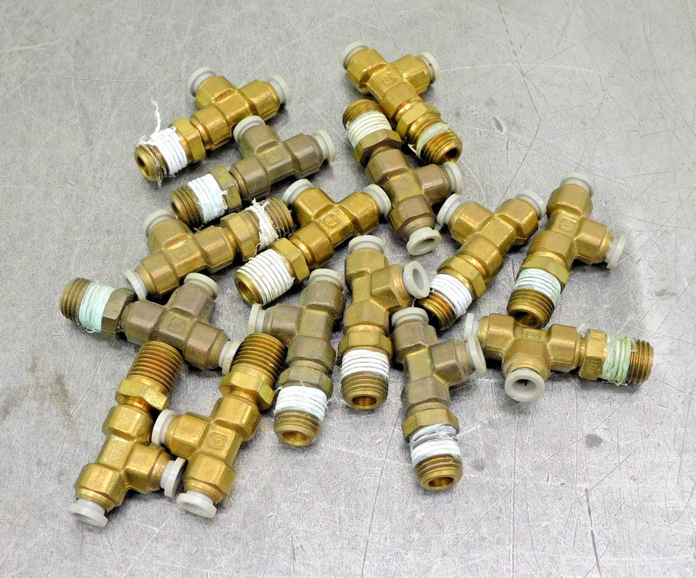 Parker Brass Swivel Run Tee 1/4" Push to Connect x 1/4" NPT Lot of Fifteen (15)