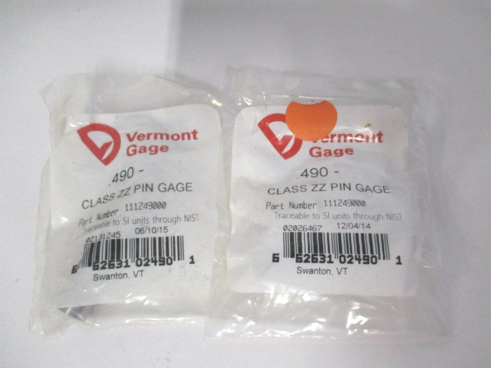 Vermont Gage (111249000) 0.49" Diam Class ZZ Minus Plug & Pin Gage - Lot of 2