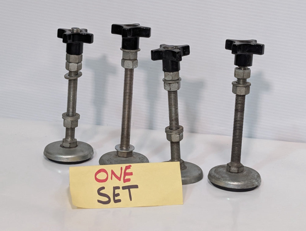 Lot of 4 Unbranded Adjustable Machine/Equipment Leveling Feet w Rubber Pads