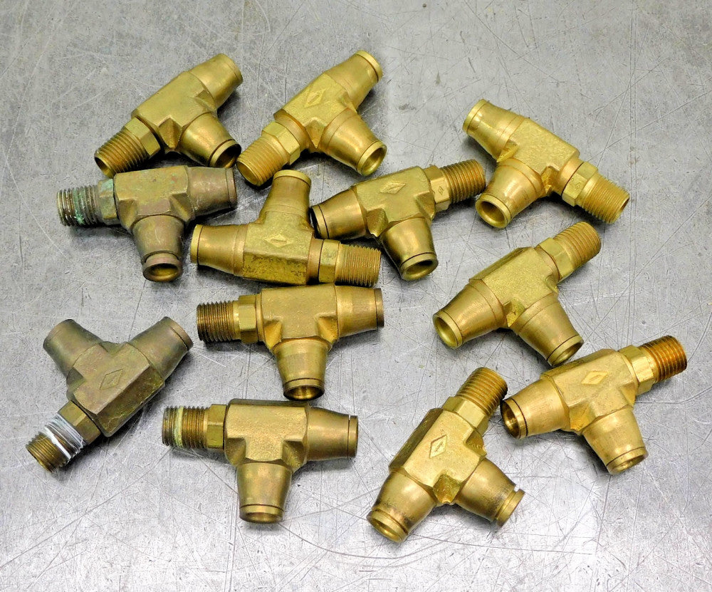 Brass Pipe Tee Fitting 1/4" Push to Connect x NPT Lot of Twelve (12)