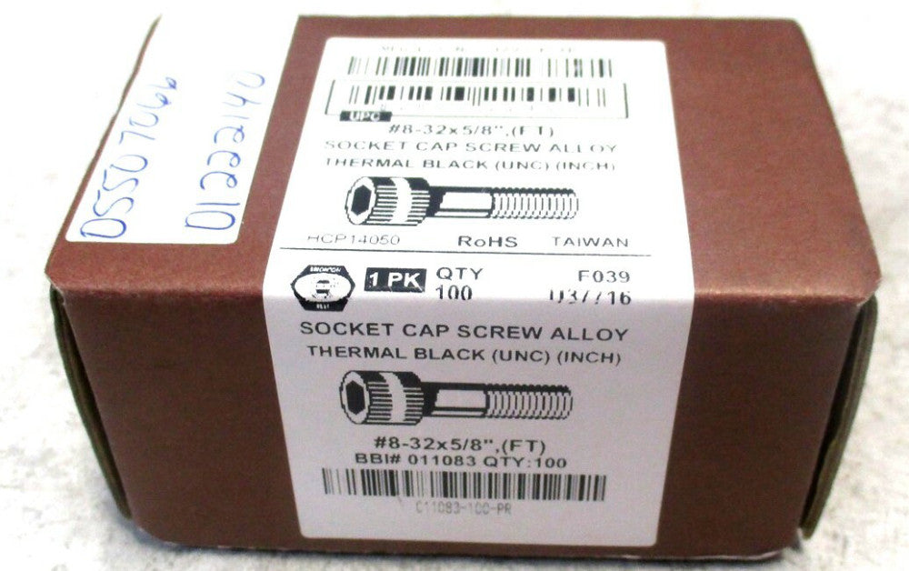 Brighton (011083) #8-32 UNC 5/8" OAL 9/64" Hex Socket Cap Screw - Lot of 100