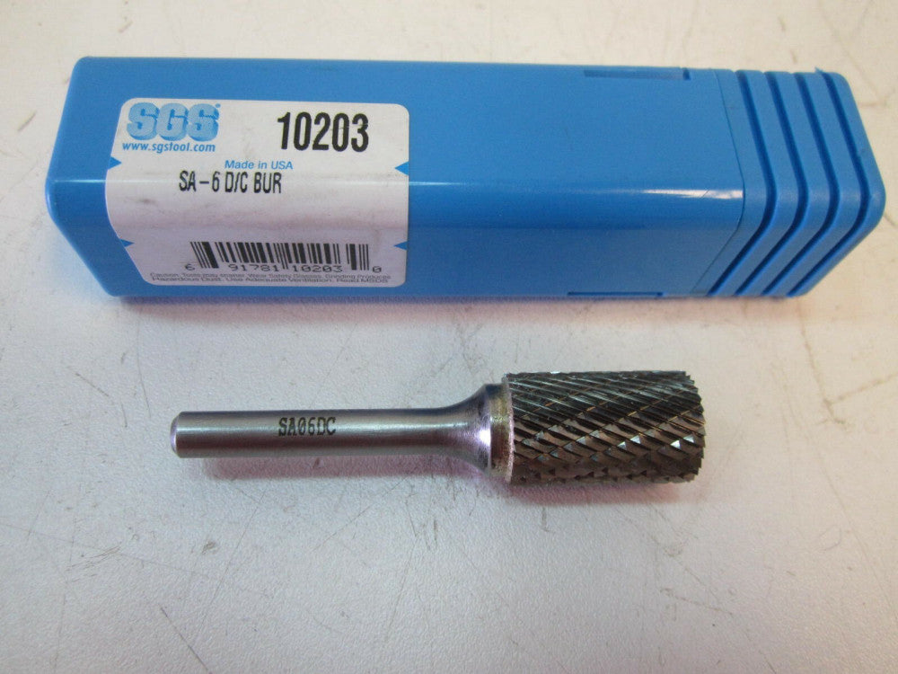 SGS (10203) SA-6 5/8" x 1" OAL Double Cut Cylinder Carbide Bur New USA