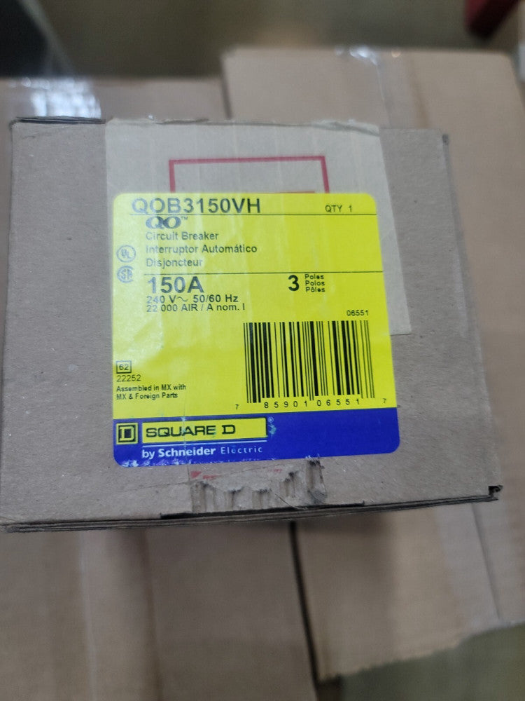 NEW Square D QOB3150VH Bolt-On Circuit Breaker 150A 240V 3 Pole 22kA