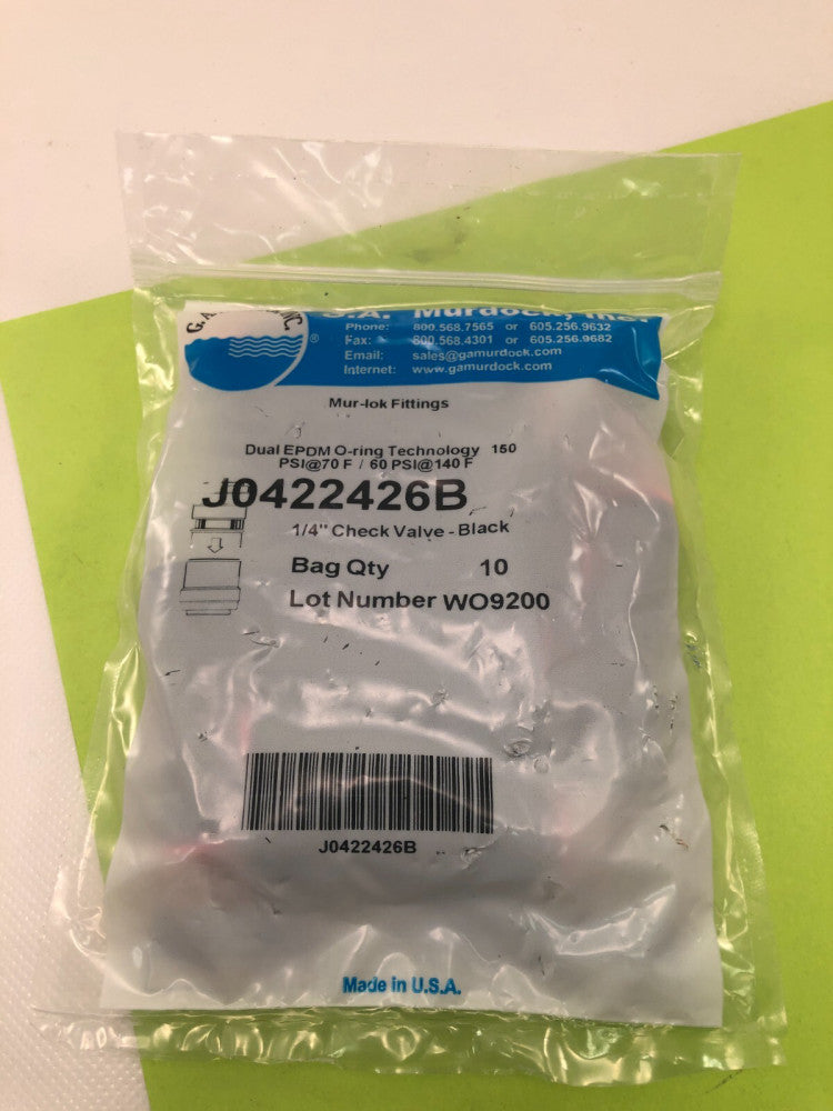 G.A. Murdock JO422426B Mur-lok 1/4" Quick Connect Check Valve (Lot of 10) NEW