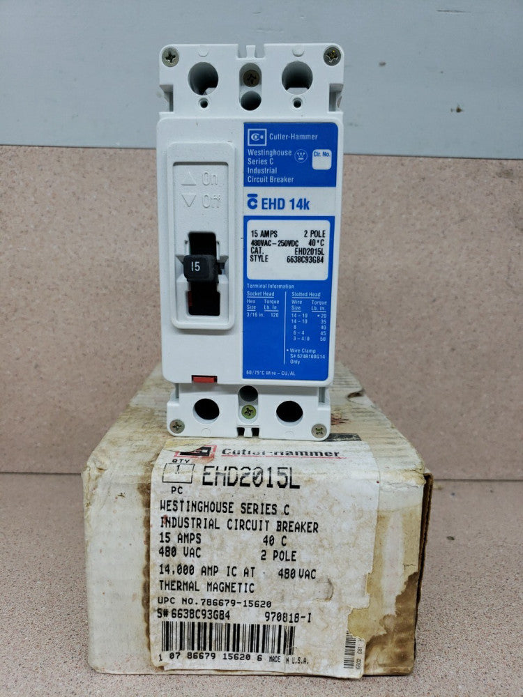 Cutler Hammer EHD2015L Circuit Breaker 15A 480VAC/250VDC Volt new old stock