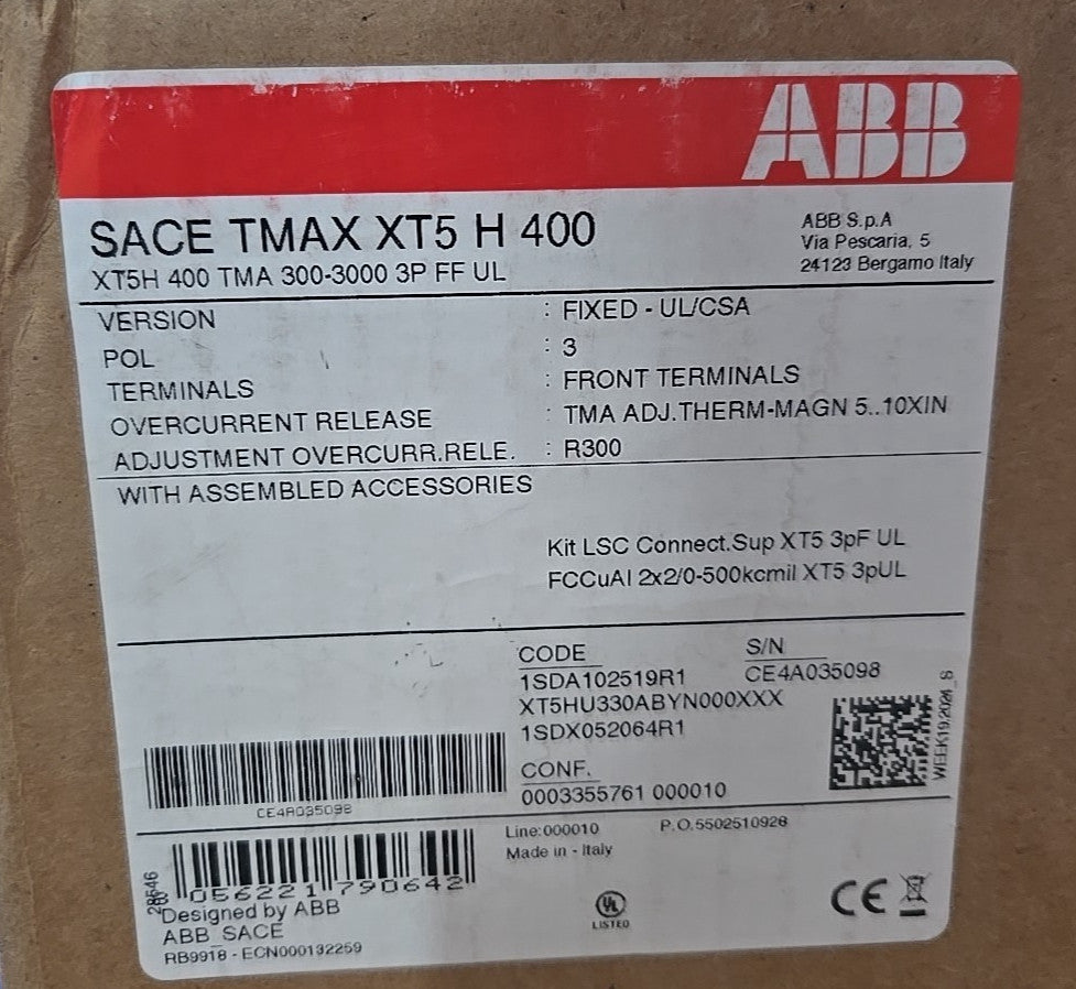NEW ABB SACE TMAX XT5 H 400 AMP XT5H