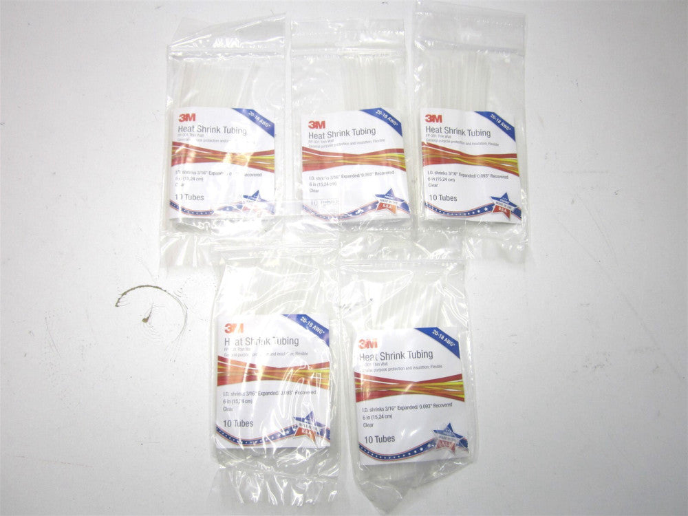 3M (FP0.188CR6"P) 6" Clear Heat Shrink Thin-Wall Tubing 10ct. - Lot of 5
