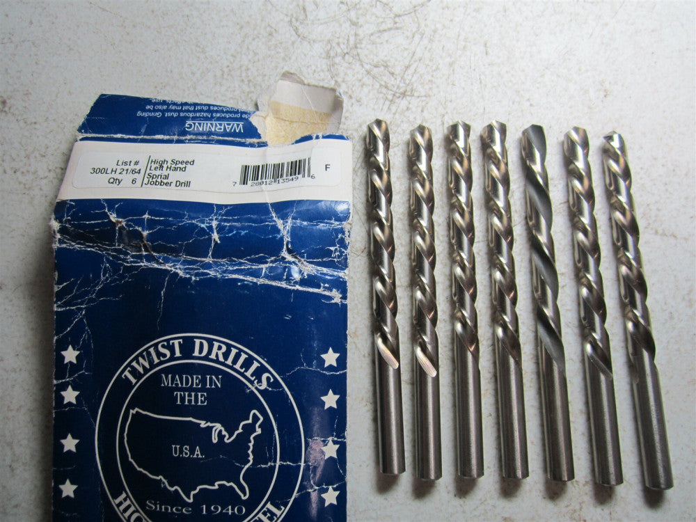 Republic Drill Corp (300LH) 21/64 Diam Left Hand HSS Spiral Jobber Drill - Qty 7