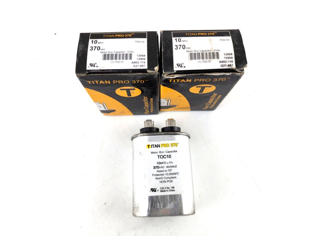 2pcs TitanPro Motor Run Capacitor Oval TOC10 10MFD 370VAC 50/60hz