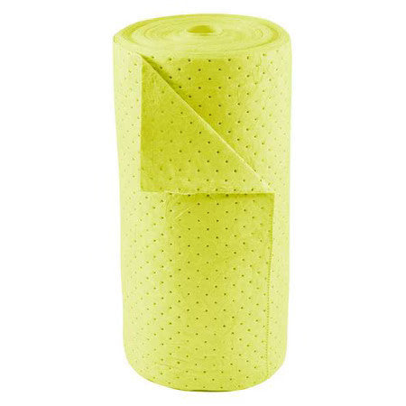 Condor 35Zr34 Sorbent Roll, 40 Gal, 30 In X 150 Ft, Harsh Chemicals, Yellow,