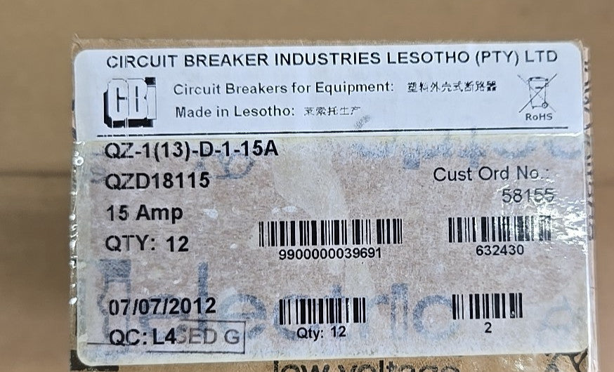 1) CBI Box of 12 QZD18115 1 POLE 15A Circuit Breaker