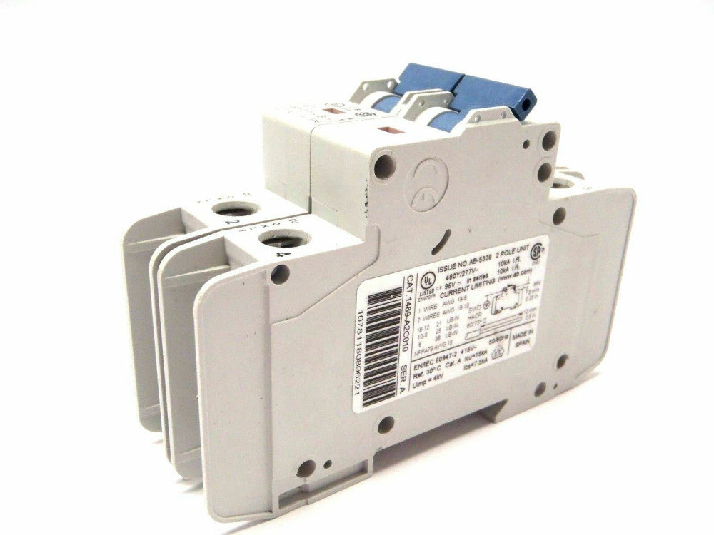 Allen Bradley 1489-A2C010 1489-A Ser A Circuit Breaker 2 Pole Unit 480Y/277V