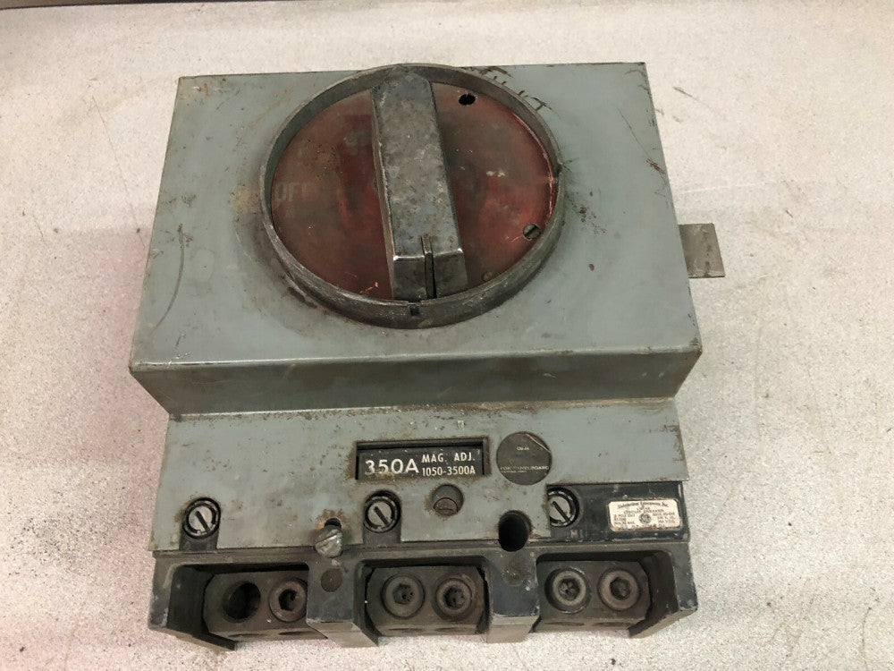 USED GE 350 AMP 3 POLE 600 VAC BREAKER WITH TJR1 HANDLE TJJ436350 / TJR1