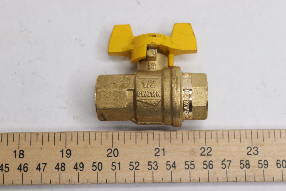 RuB Full Port 2-Way Ball Valve with Yellow Aluminum T-Handle 3/8" CW617N