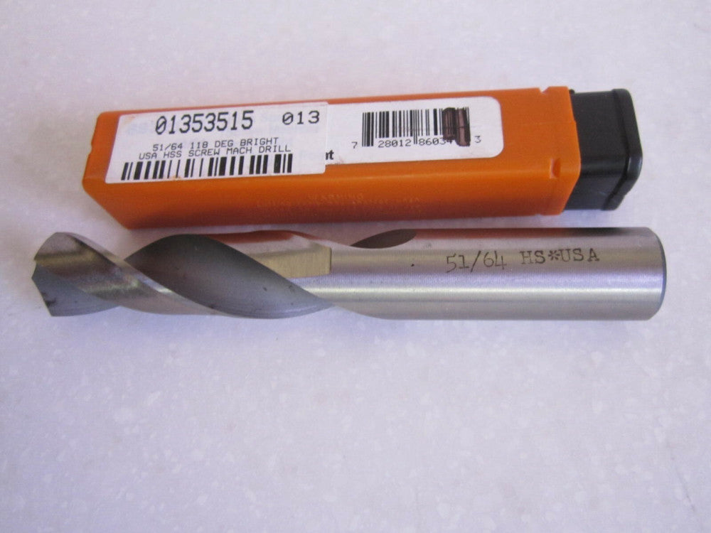 Screw Machine Length Drill Bit 51/64" Right Hand, Standard Point, Straight Shank