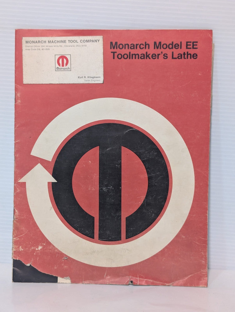 Monarch Machine Tool Company Model EE Toolmaker's Lathe Machinist Book