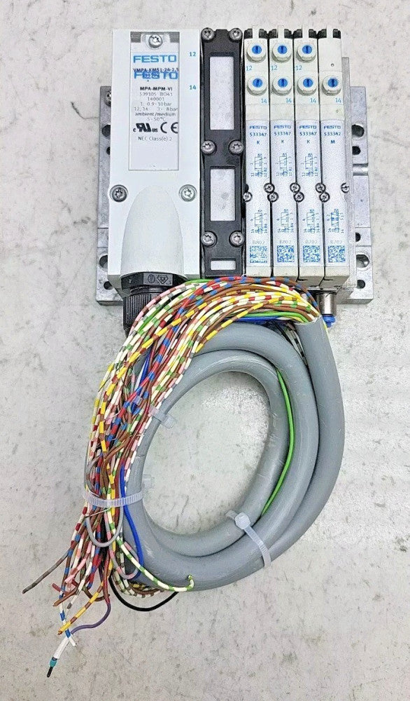 Festo VMPA-KMS1-24-2,5 Manifold MPA-MPM-VI w/ 1 533342 and 3 533347 Valves Used