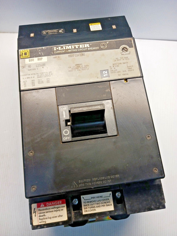 Square D I-Limiter 600 Amp I-Line Circuit Breaker 600 VAC 3 Pole LI36600