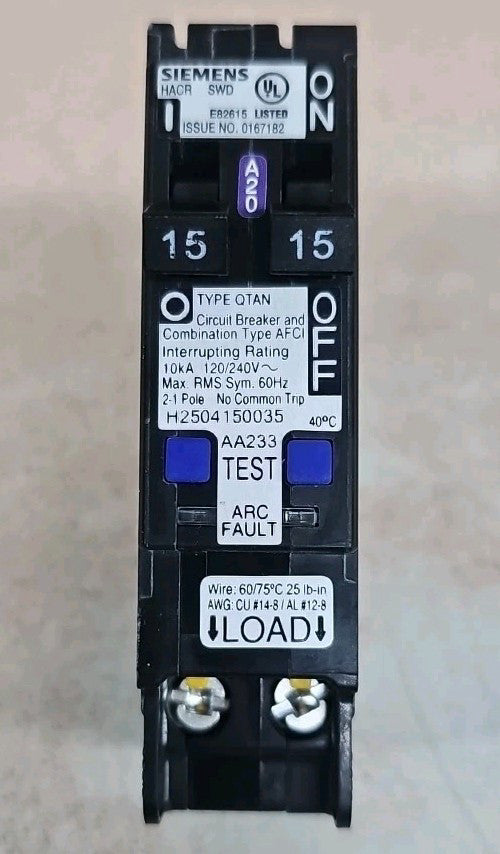 1) New SIEMENS Q1515AFCN TANDEM 1P 15A AFCI NEUTRAL