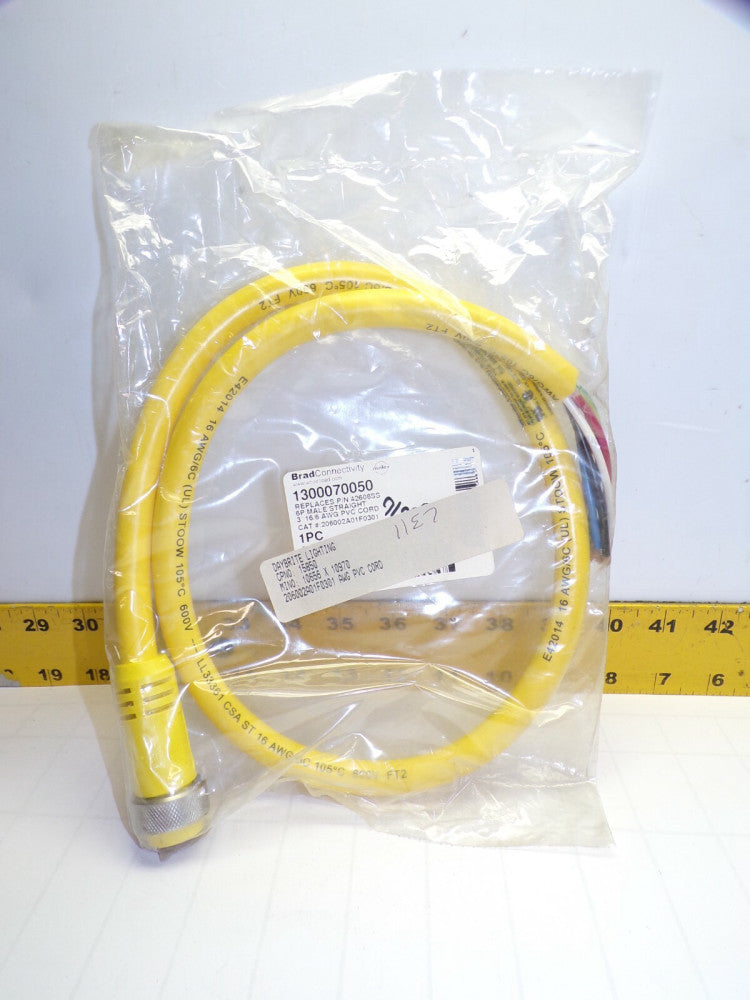 WOODHEAD 3' 16/6 AWG PVC CORD 6P MALE STRAIGHT 206002A01F0301 / 1300070050