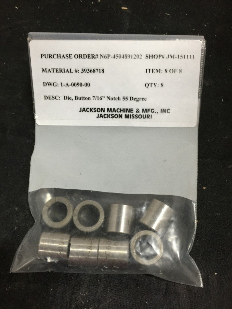 NEW Jackson Machine & Mfg 1-A-0090-00 Die Button 7/16" Notch Lot of 8