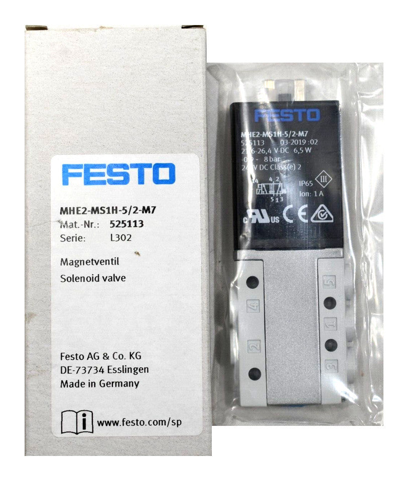 Festo MHE2-MS1H-5/2-M7 Solenoid Valve (525113) New