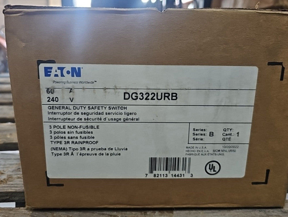 Eaton DG322URB Safety Switch Disconnect 60 Amp 3 Phase 240v N3R Non Fuse