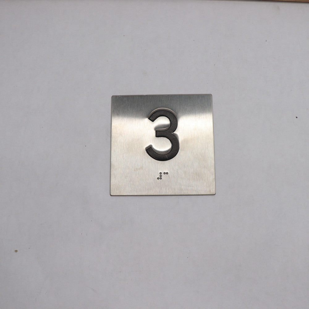 3rd Floor Elevator Jamb Plate Sign Silver w/ Braille 4" x 4"