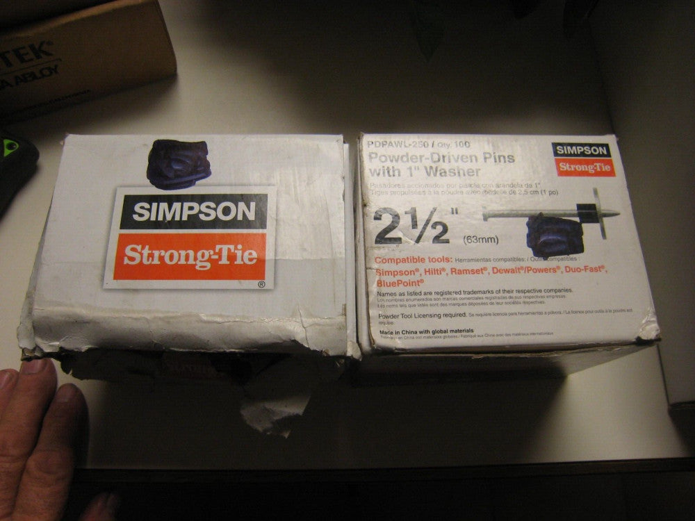 2 Yes 2 boxes PDPAWL-250 Simpson Strong-Tie Powder Drive Pins 2-1/2" Box of 100