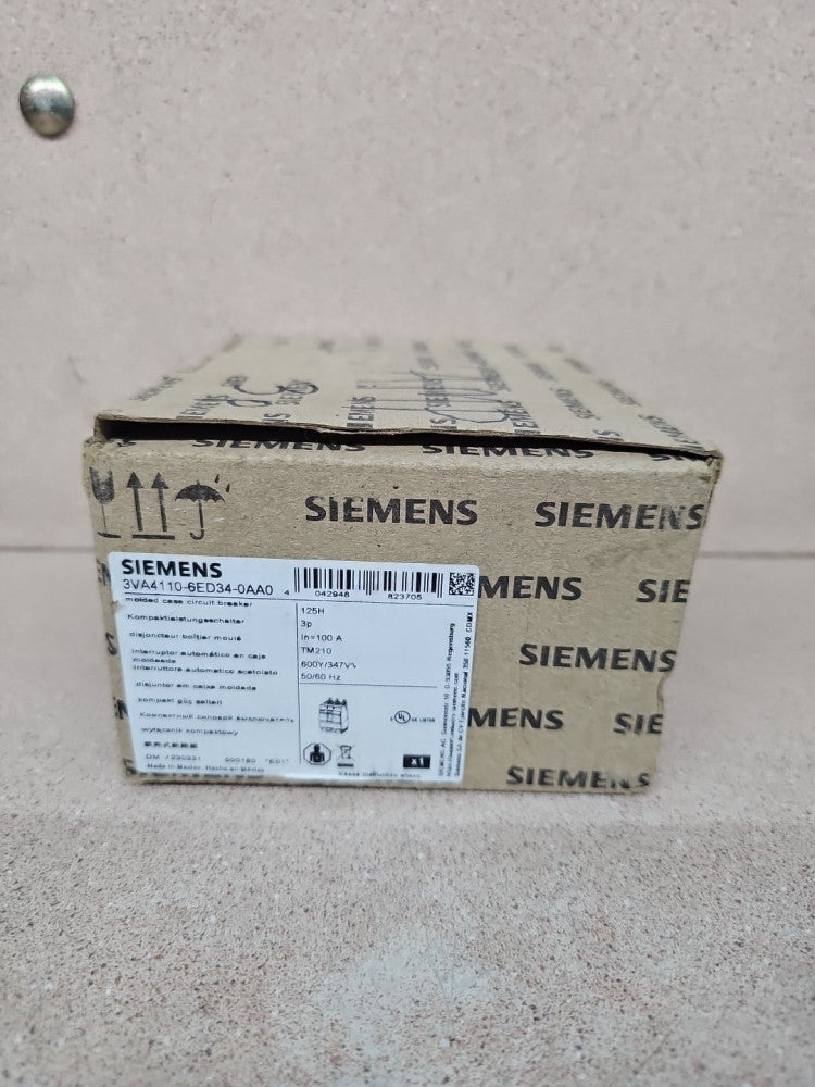 Siemens 3VA4110-6ED34-0AA0 100 Amp 600Y/347 VAC 3 Pole Circuit Breaker - NOS