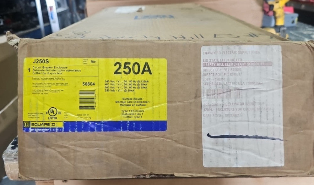 NOS Square D J250S 250 amp 600v 3P PowerPact J Frame Breaker Enclosure INDOOR