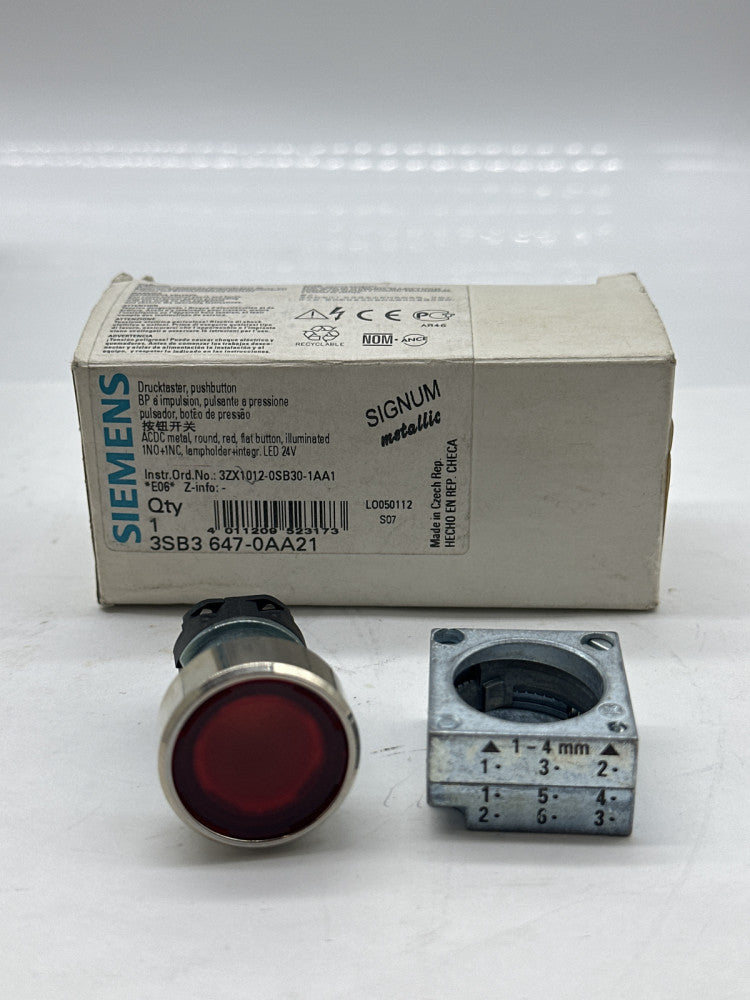 NEW Siemens 3SB3 647-0AA21 Red Pushbutton