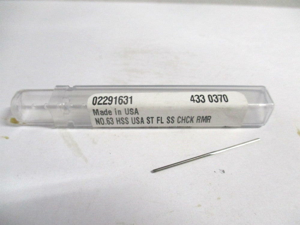 (433-0.0370) #63 1/2" x 1-1/2" OAL Straight Shank HSS 3-Flute Chucking Reamer