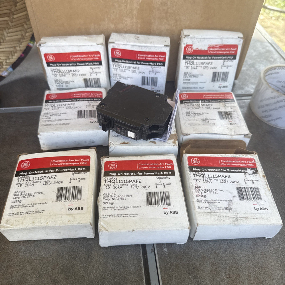 Qty 9 GE THQL1115PAF2 15 Amp 1Pole 120V AFCI Arc Fault Circuit Breaker