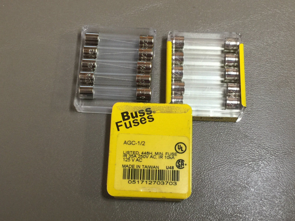 NEW Bussmann AGC-1-2 AGC Glass Fast Acting Fuses 125VAC 1/2Amp