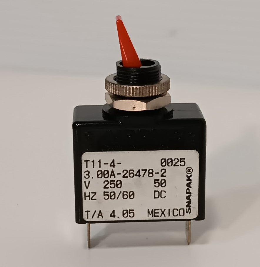 Snapak T11-4-3.00A-26478-2 snap-acting circuit breaker protector, 250V, 50/60Hz