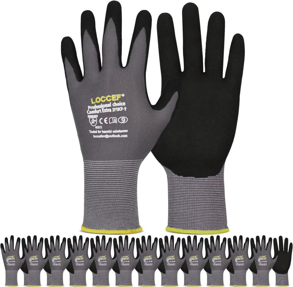 Work Gloves Microfoam Nitrile Coated-6 Pairs,Seamless Knit Nylon Gloves,Gray Wor