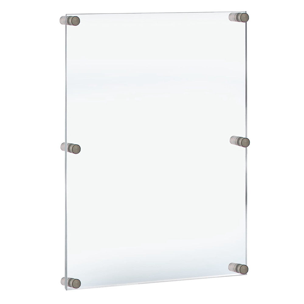 ,105536, Floating Acrylic Wall Frame with Silver Hardware Stand Off Caps, Cle...