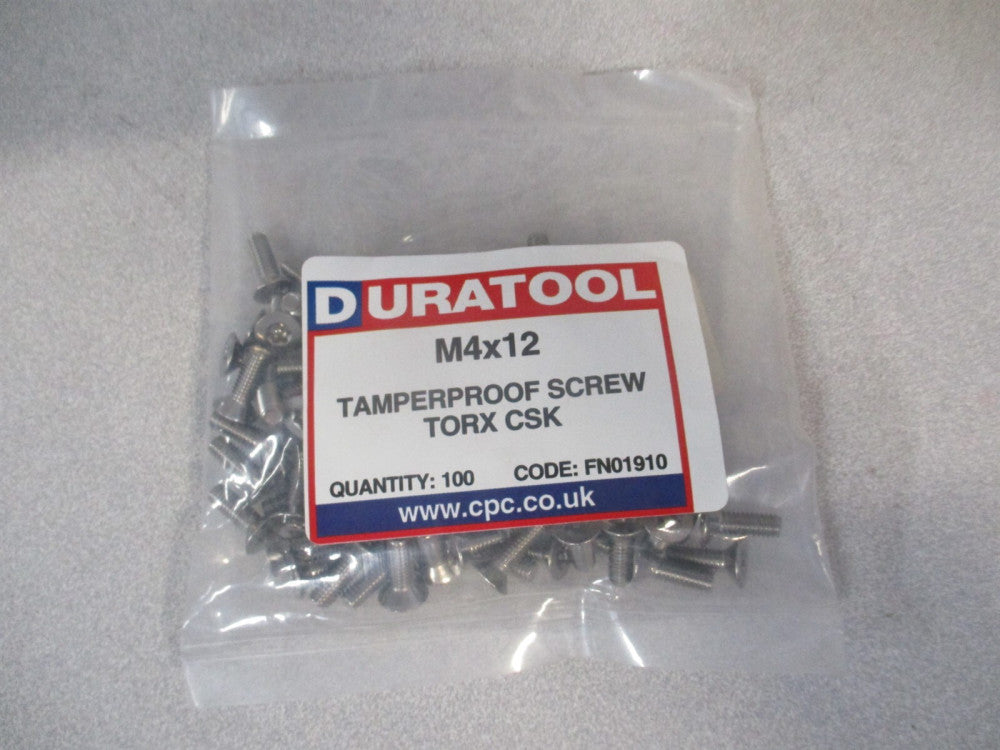 (TPTC412) M4 12 mm Stainless Steel A2 Flat/Countersunk Security Screw - Qty 100