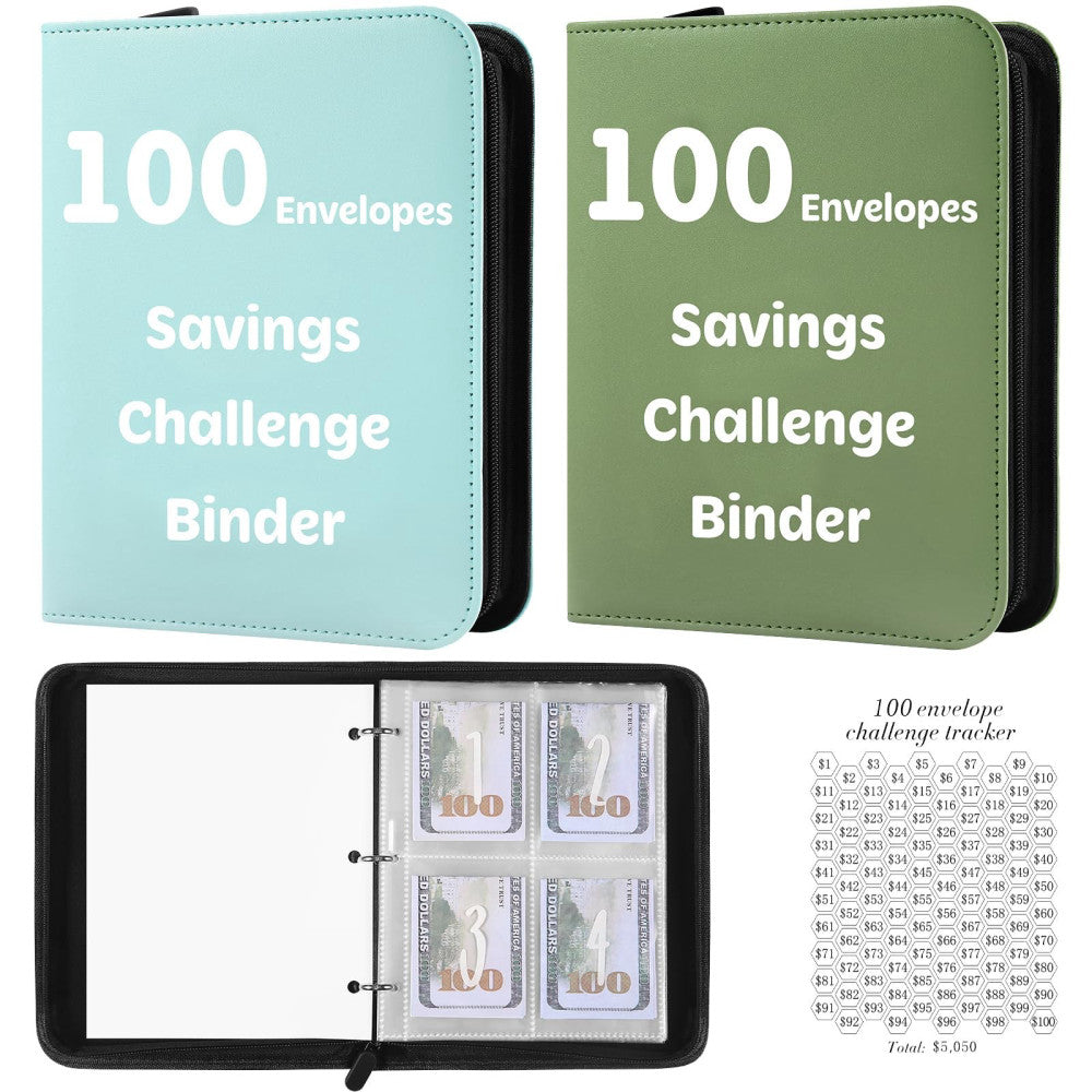 100 Envelopes Money Saving Challenge Binder with Laminated Tracker, Money Sav...